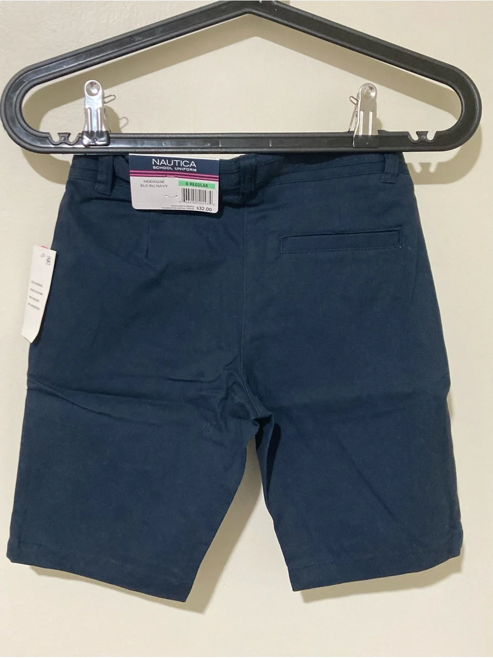 NEW Nautica School Uniform size 8 Regular Skinny Bermuda Shorts Navy + Pockets